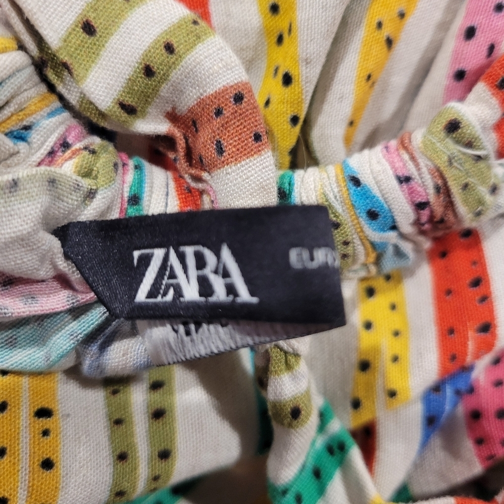 Zara Size Xs Linen Blend Multicolored Boho Maxi Tent Dress pockets - Picture 6 of 7